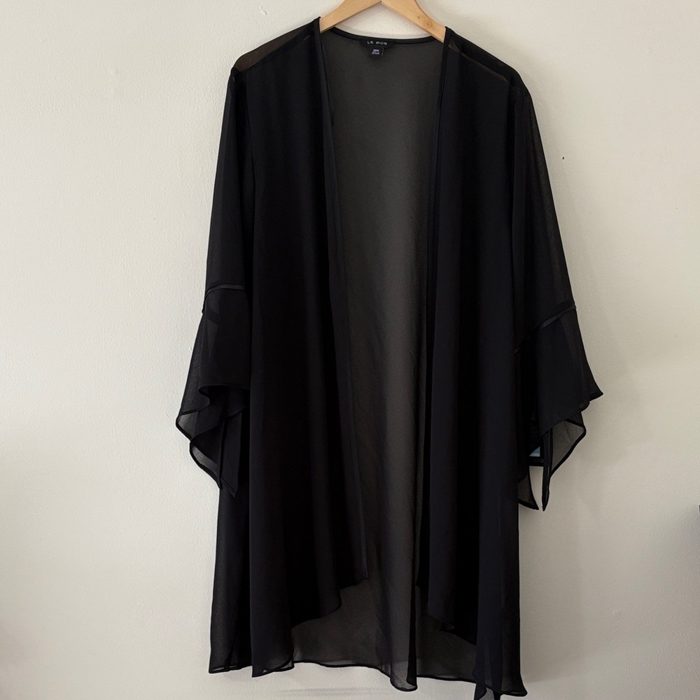 NWT Le Bos Sheer Black Kimono Duster 20W Plus Size Whimsigoth Flowy Boho Witchy